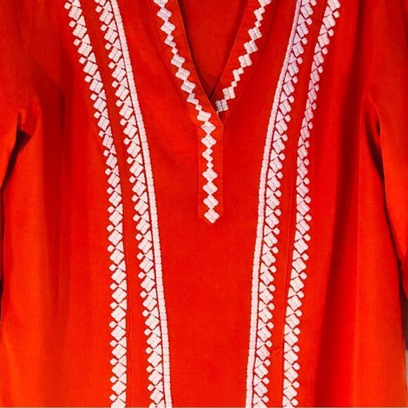 Solitaire Orange Rayon 3/4” Sleeve V Neck Embroidered Top M - Picture 2 of 7